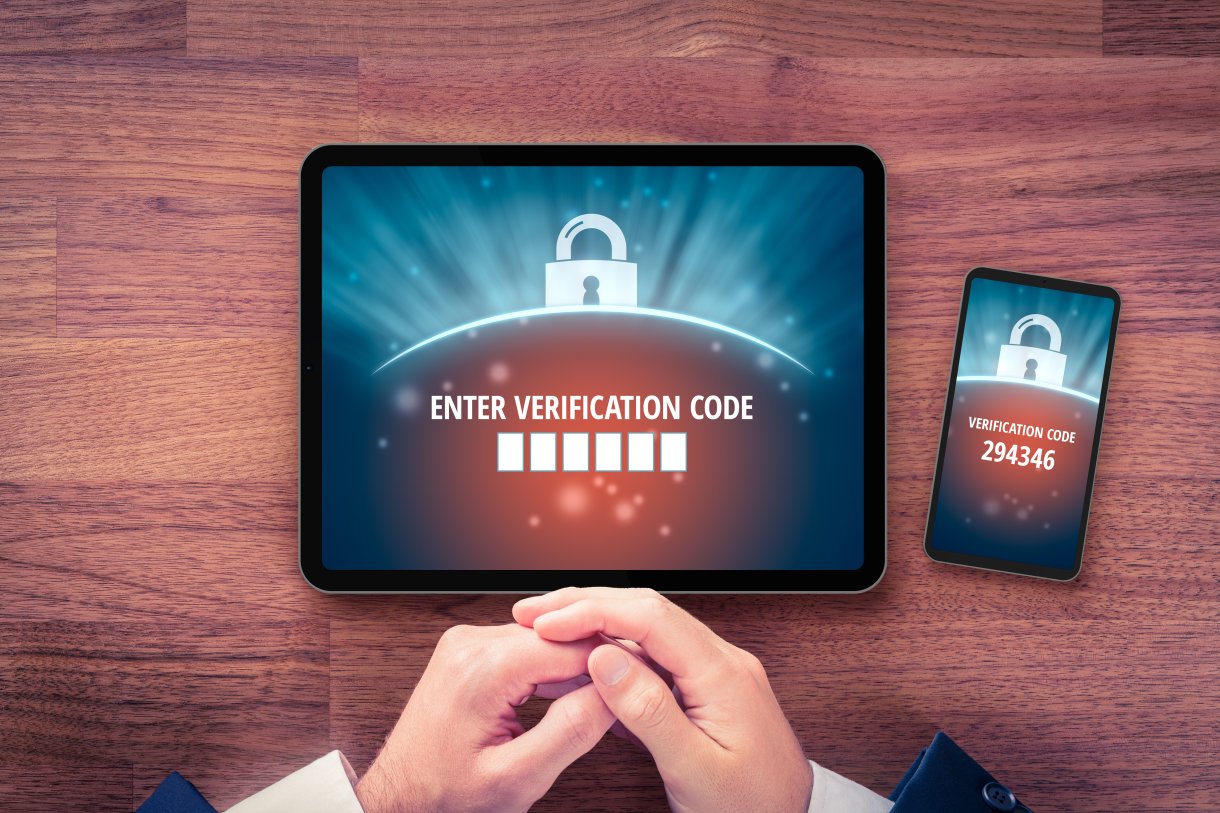 Two-factor authentication and verification security concept